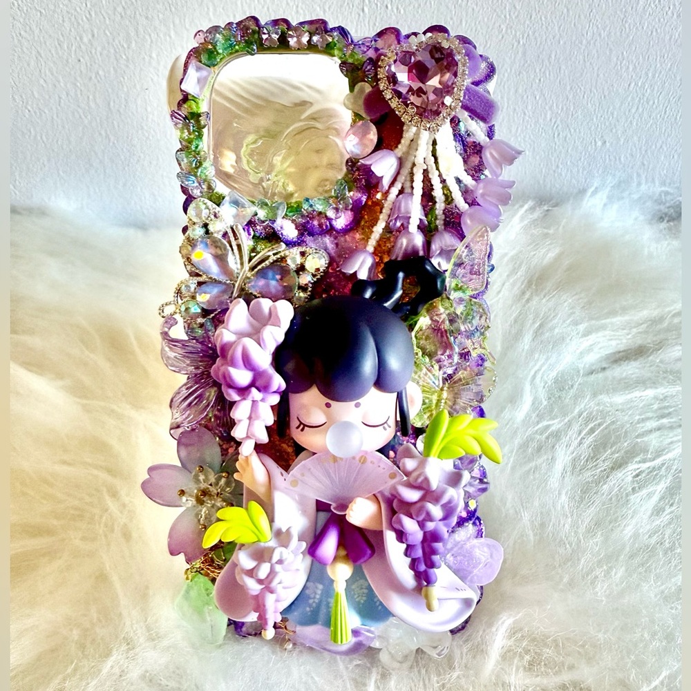 Purple Decorative Phone Case with Authentic Nanci Figurine Doll For IPhone 16 PM